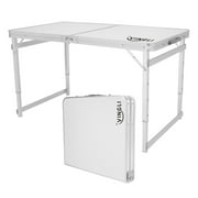 QueelQuest Plastic Folding Table,Aluminum Camping Folding Table,Adjustable Feet Height Table for Garden Party Picnic Camping BBQ Dining Kitchen Wedding Market Event with Carrying Handle,Silver(4FT)
